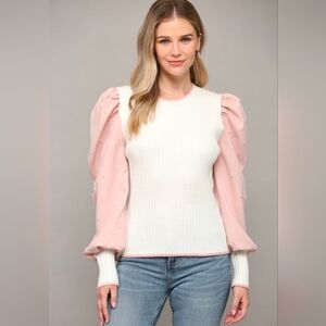 Fate Pearl Embellished Puff Sleeve  Sweater